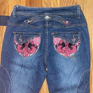 NEW Dereon  Y2K 00'S Pink rhinestone stretch Denim Jens 3/4